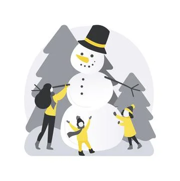 Building a snowman abstract concept vector illustration. Ilustración de archivo