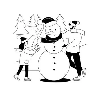 Building a snowman abstract concept vector illustration. Illustrazione stock
