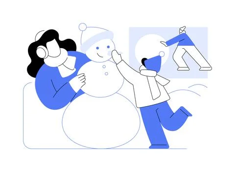 Building a snowman abstract concept vector illustration. Ilustración de archivo