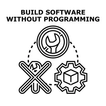 Building software applications without coding concept 库存插图