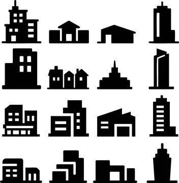 Building Solid Glyph Icons Set Ilustración de archivo