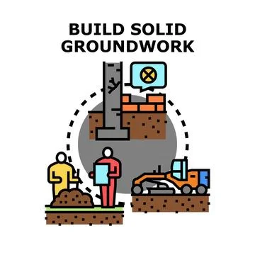 Building solid groundwork for foundation construction process Stock Illustration