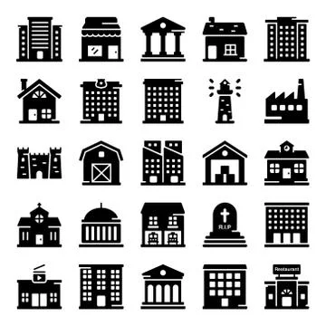 Building Solid Icons Pack Stock Illustration