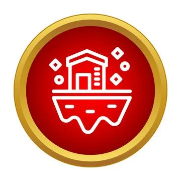 Building standing on floating island in red circle Stock Illustration