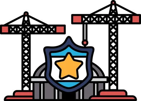 A building with a star and a shield on it Ilustración de archivo