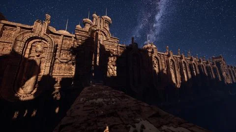 A building with a star filled sky in the background Ilustración de archivo