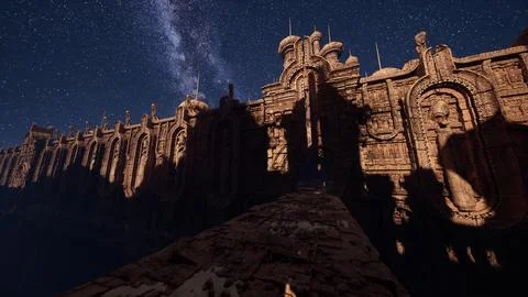 A building with a star filled sky in the background Ilustración de archivo