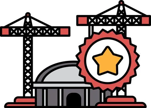 A building with a star on it and a crane in the background Ilustración de archivo