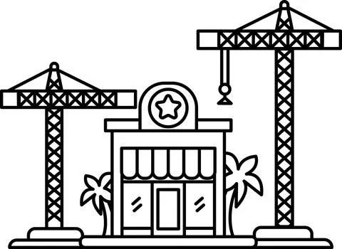 A building with a star on it and two cranes in the background Ilustración de archivo