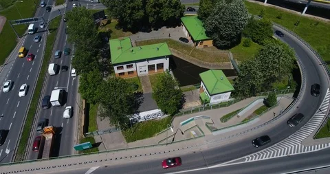 Building Stays In Between Highway Intersection Stock Footage 90602478