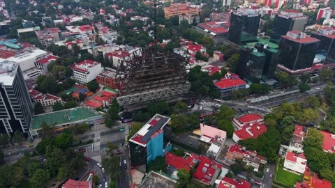 Building steel framework on main Mexico City avenue captured by drone Stock Footage 320431984