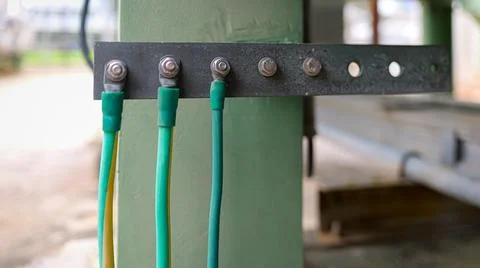 A building steel structure ground point directs electric current safely to .. Stock Photos