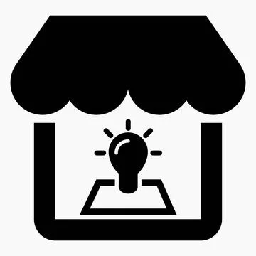 The building of the store and the light bulb. Shop setup. Ilustración de archivo