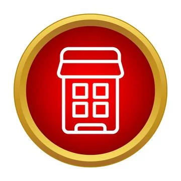 Building store location icon on red push button Stock Illustration