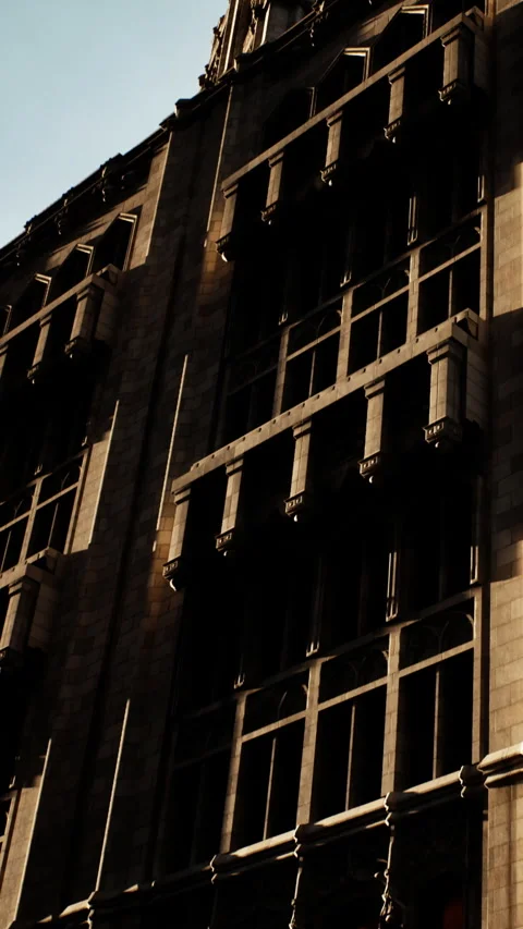 Building structure with geometric shapes in city during evening light Stock Footage 341237957