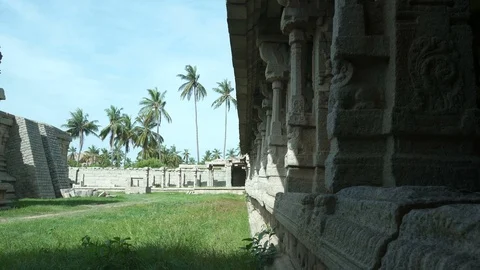 Building structure made of stone with beautiful engravings and a lawn. Stock Footage 105287014