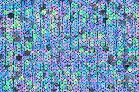 Building structure from painted cubes Stock Illustration