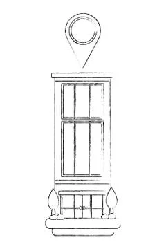 Building structure with pin location and trees plants Ilustración de archivo