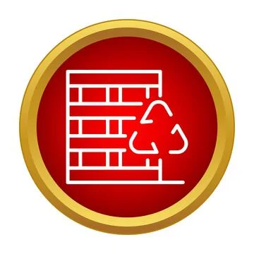 Building structure with a recycling symbol on a red circular button Ilustración de archivo