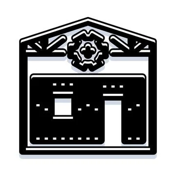 Building structure with rose symbol geometric icon Ilustración de archivo