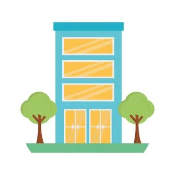 Building structure with trees plants isolated icon Ilustración de archivo
