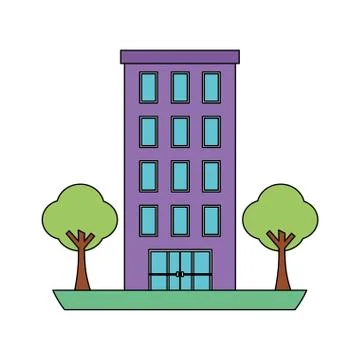 Building structure with trees plants isolated icon Ilustración de archivo