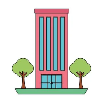 Building structure with trees plants isolated icon Ilustración de archivo