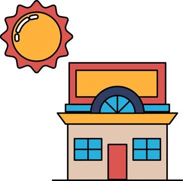 A building with a sun shining on it Ilustración de archivo