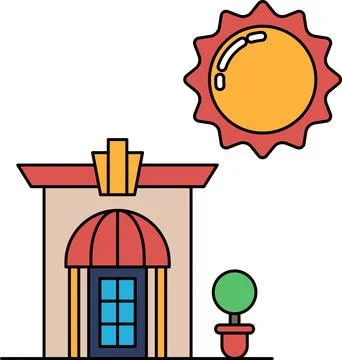 A building with a sun shining on it Ilustración de archivo