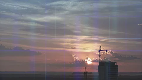 Building with sunset and holographic layer Stock Footage 143201745