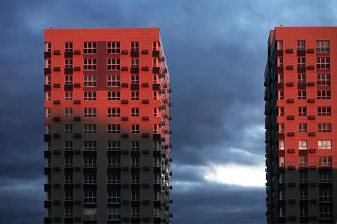 The Building At Sunset Stock Photos