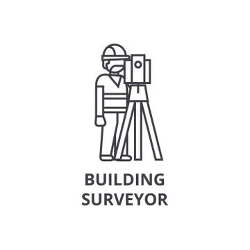 Building surveyor vector line icon, sign, illustration on background, editable Ilustración de archivo