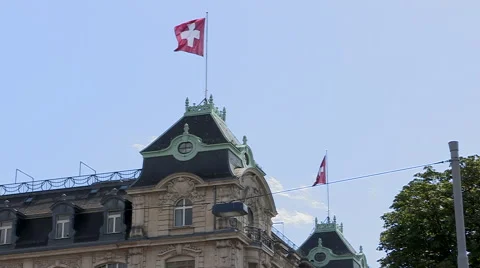 Building with Swiss flag Stock Footage 41463280