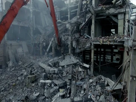 Building technics work in ruin 4K Stock Footage 71974068