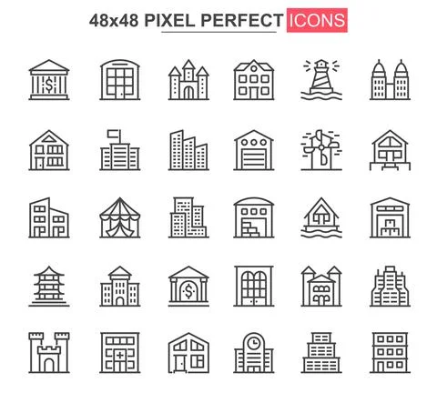 Building thin line icons set. Ilustración de archivo