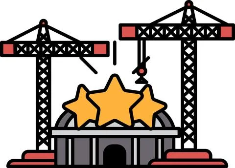 A building with three stars and two cranes Ilustración de archivo