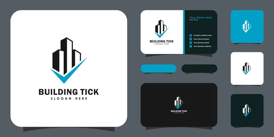 Building tick logo vector template and business card Illustrazione stock