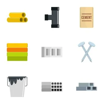 Building tool icon set, flat style Stock Illustration