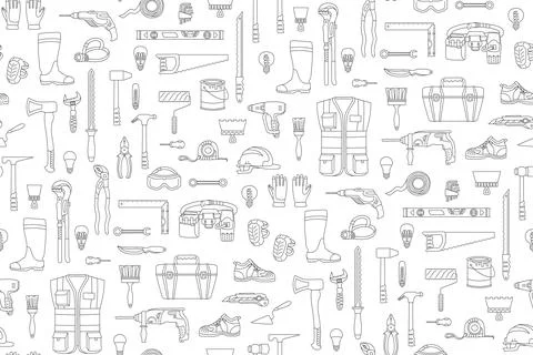 Building tools construction equipment doodle seamless pattern repair works Illustrazione stock