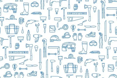 Building tools construction equipment simple seamless pattern repair works Illustrazione stock