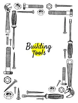 Building tools hand drawn frame Stock Illustration