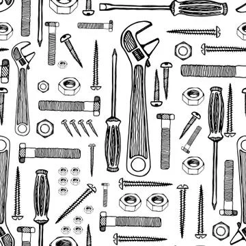 Building tools. Hand drawn vector pattern Stock Illustration