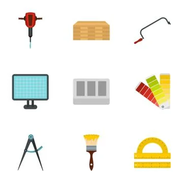 Building tools icons set, flat style Ilustración de archivo