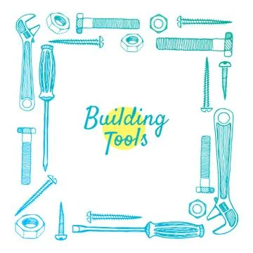 Building tools vector frame, isolated on white Stock Illustration