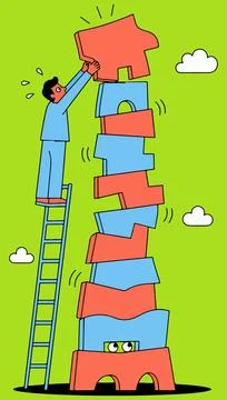 Building a Tower of Blocks Ilustración de archivo