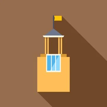 Building tower with flag creating long shadow flat design Stock Illustration