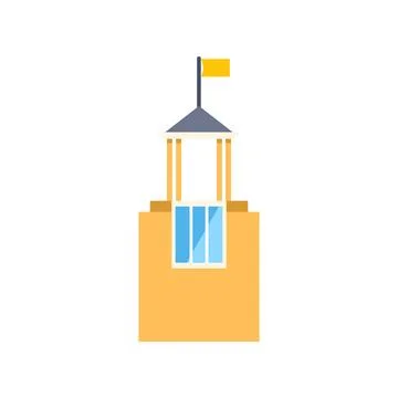 Building tower with flag representing city hall Stock Illustration