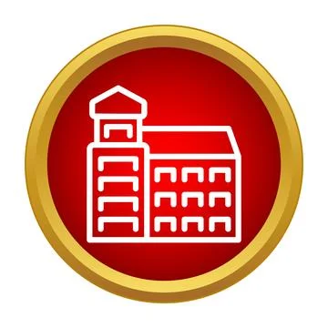 Building with tower icon on red background Stock Illustration