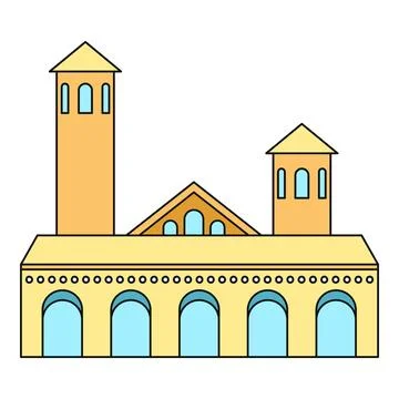 Building with towers and arched windows illustration Stock Illustration