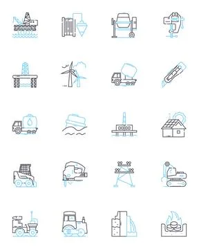 Building trades linear icons set. Carpentry, Roofing, Plumbing, Masonry Ilustración de archivo